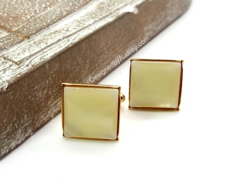 Yellow Pearl Cufflinks – Yellow Mother of Pearl Square Cufflinks – Yellow Cufflinks