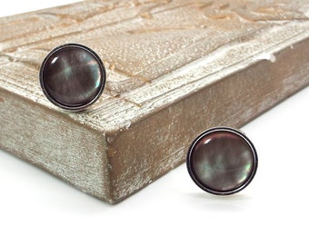 Black Mother of Pearl Cufflinks – Round Black Pearl Cufflinks – Black Cufflinks