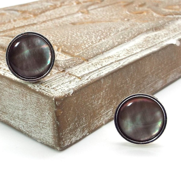 Black Mother of Pearl Cufflinks – Round Black Pearl Cufflinks – Black Cufflinks