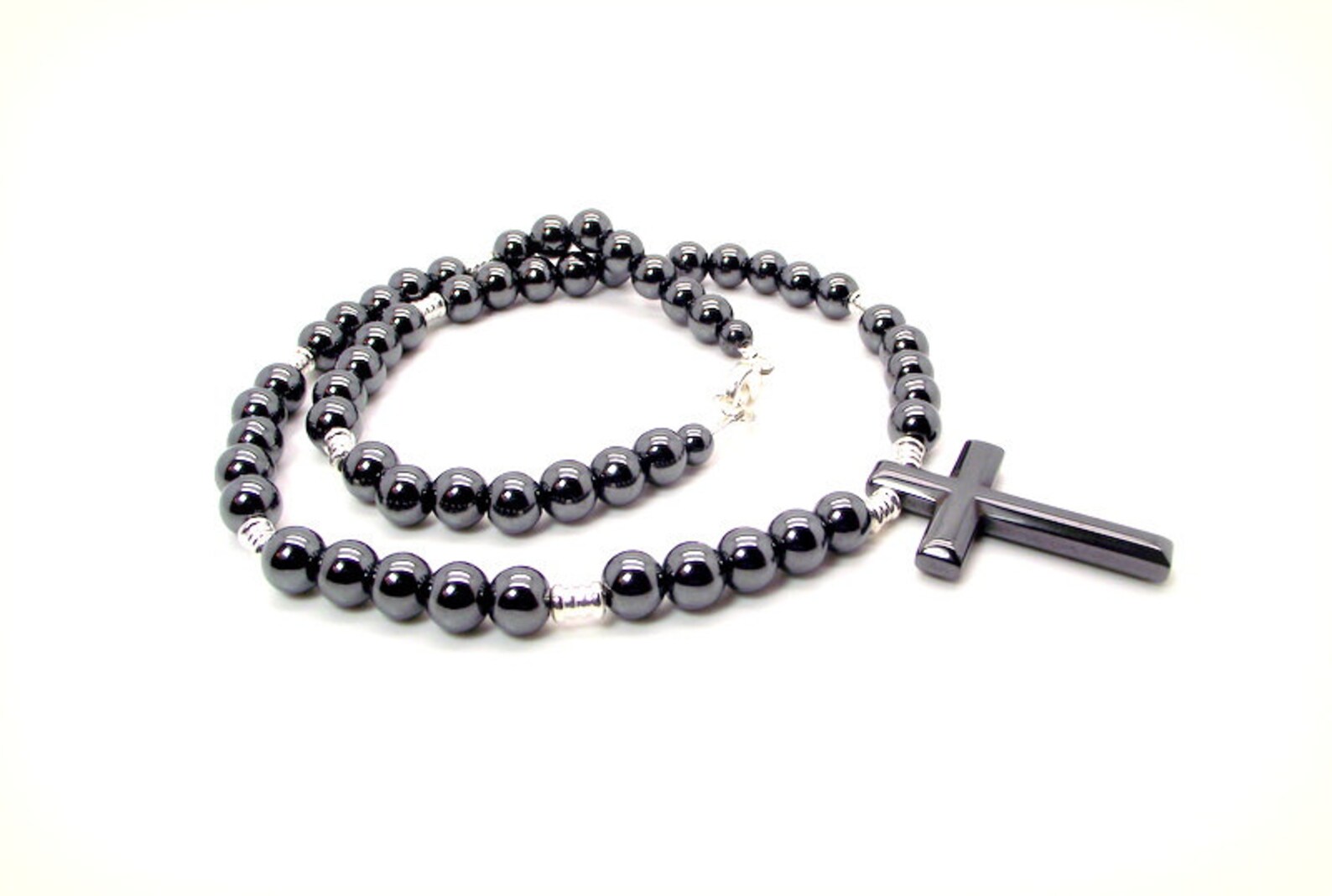 Men's Hematite Cross Necklace Gray Men's Necklace Etsy