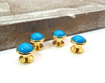 Blue Tuxedo Shirt Studs - Turquoise Blue Howlite Tuxedo Shirt Studs