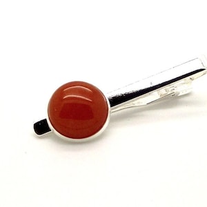 Red Tie Clip - Red Carnelian Tie Clip Accented in Silver - Red Tie Bar