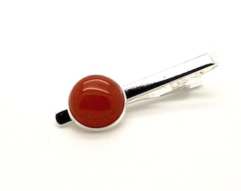 Red Tie Clip - Red Carnelian Tie Clip Accented in Silver - Red Tie Bar