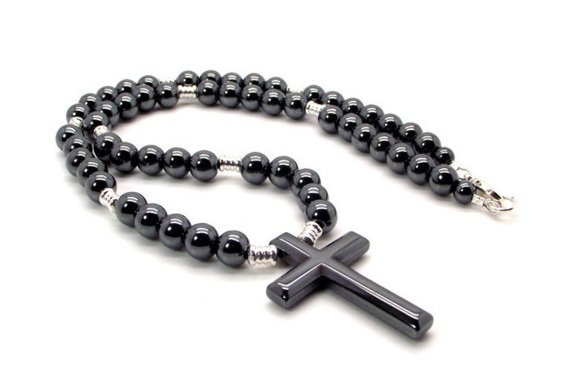 Men's Hematite Cross Necklace Gray Men's Necklace Etsy