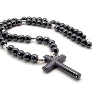 Men&#39;s Hematite Cross Necklace - Gray Men&#39;s Necklace - Hematite Necklace - Men&#39;s Cross Necklace