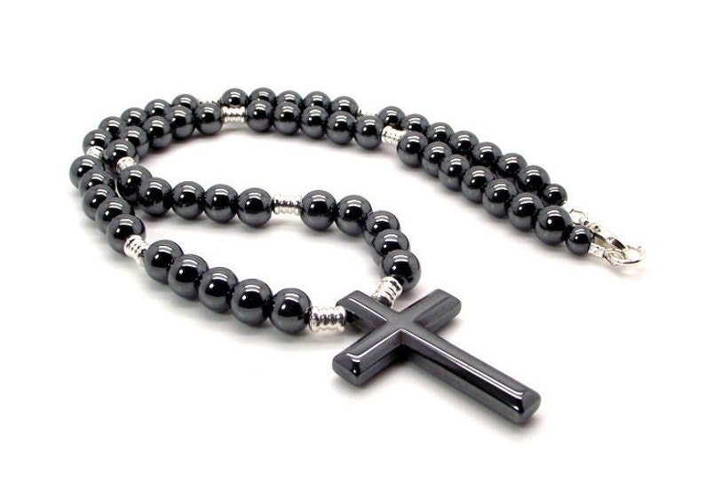 Men's Hematite Cross Necklace Gray Men's Necklace Etsy