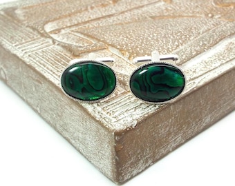 Green Cufflinks - Green Paua Shell Cufflinks - Emerald Paua Shell Cufflinks