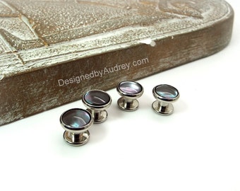 Gray Tuxedo Shirt Studs – Gray Mother of Pearl Tuxedo Shirt Studs – Shimmering Gray Pearl Tuxedo Shirt Studs