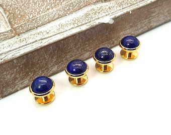 Lapis Lazuli Tuxedo Stud Set - Blue Tuxedo Studs - Lapis Lazuli Tuxedo Shirt Studs - Dark Blue Shirt Studs