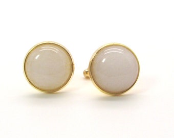 White Cufflinks - Snow Ball Cufflinks featuring White Jade – White Cufflinks - White Jade Cufflinks