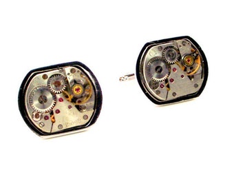 Silver Cufflinks -Steampunk Cufflinks - Time - Vintage Watch Face Steampunk Cufflinks - Watch Cufflinks - Mens Silver Steampunk Cufflinks