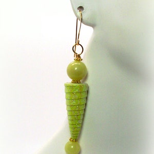 Yellow Earrings Bottoms Up Lemon Jade Sparkle Cone Bead Earrings Lemon Jade Earrings image 4