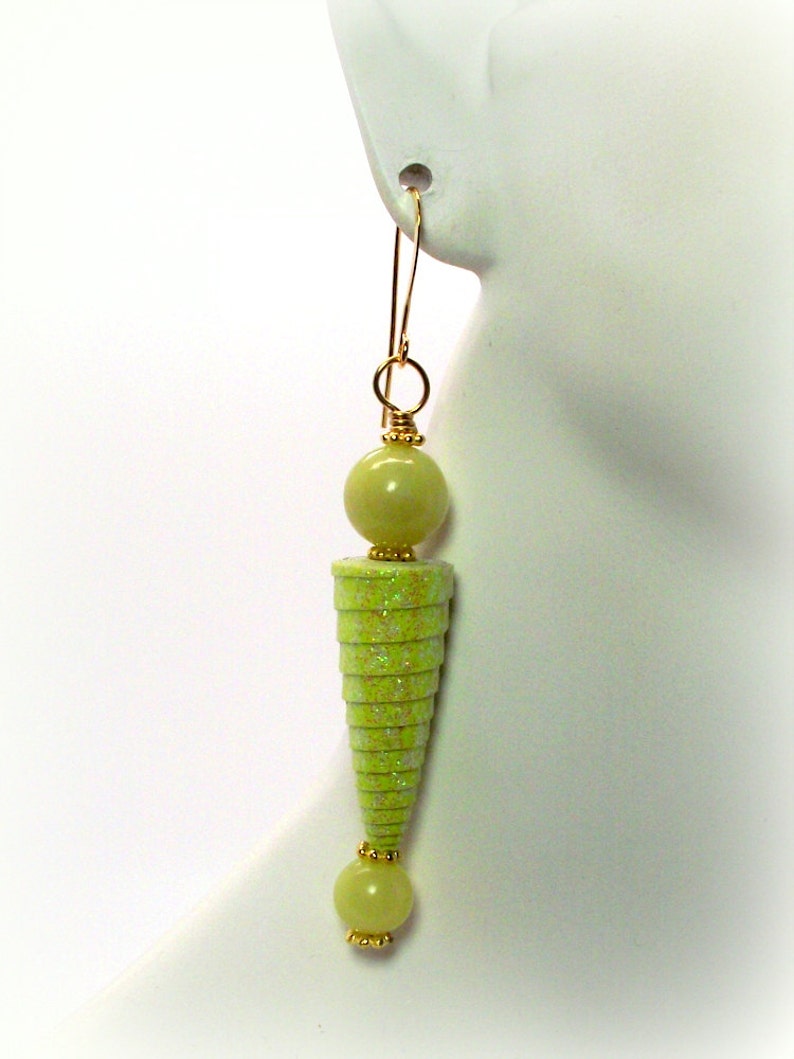 Yellow Earrings Bottoms Up Lemon Jade Sparkle Cone Bead Earrings Lemon Jade Earrings image 4