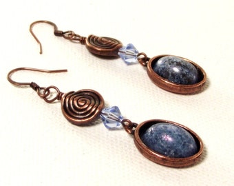 Blue Earrings - Lapis Earrings - Blue Jean Lapis and Crystal Earrings