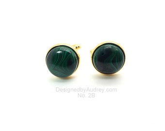 Green Cufflinks - Malachite Cufflinks III - Natural Malachite Cufflinks