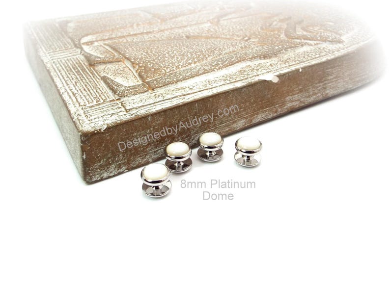 White Mother of Pearl Tuxedo Shirt Studs – White Pearl Tuxedo Shirt Studs – White Tuxedo Shirt Studs 8mm Platinum Dome