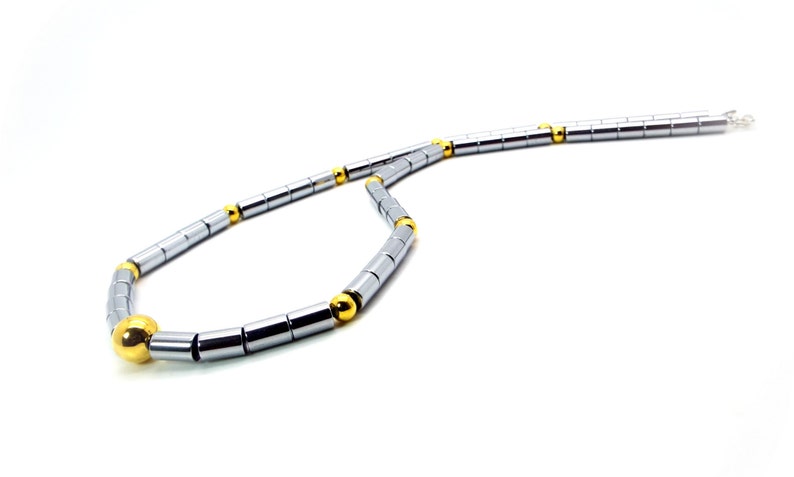 Silver Hematite Mens Necklace Silver and Gold Mens Necklace Mens Hematite Necklace image 7