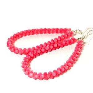 Pink Earrings - The Pink Beaded Hoop Earrings Featuring Pink Coral - Pink Coral Earrings