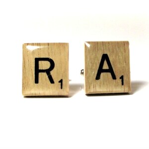 Gemelos con fichas de Scrabble - Gemelos con iniciales - Gemelos con letras personalizadas - Gemelos para hombre - Gemelos personalizados