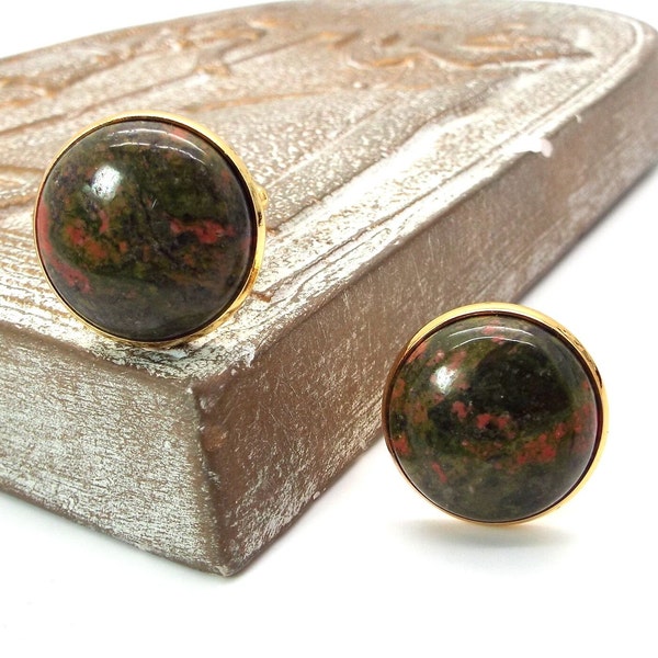 Green Cufflinks - Unakite Cufflinks - Autumn Joy Cufflinks - Green and Orange Cufflinks