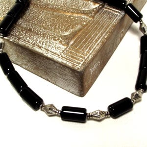 Black Necklace - Men's Black and Silver Beaded Necklace -  Men's Black Necklace
