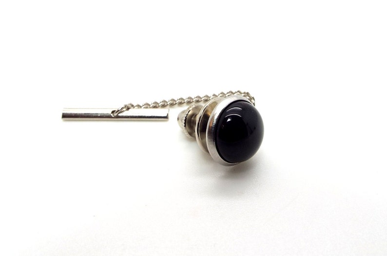 Onyx Tie Tac Black Onyx Tie Tac Black Tie Tac with Chain Black Tie Tack image 5