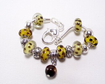 Yellow and Brown Bracelet - Brown and Yellow Animal Print Charm Bracelet