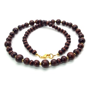 Men’s Brown Necklace –Men’s Brown Wood Necklace – Men’s Brown Velvet Wood Necklace – Wood Bead Necklace