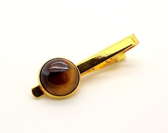 Brown Tie Clip - Chocolate Truffle Tie Clip Featuring Brown Tigers Eye – Brown Tigers Eye Tie Clip – Brown Tie Bar