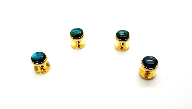 Emerald Green Paua Shell Tuxedo Shirt Studs Green Paua Shell Tuxedo Shirt Studs Green Tuxedo Shirt Studs 8 mm Gold Plated