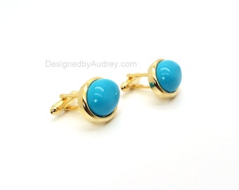 Blue Cufflinks - Blue Howlite Cufflinks - Turquoise Blue Cufflinks - Oval Cufflinks