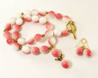 Pink Necklace and Earring Set - Pink and White Island Dreams Necklace and Earring Set