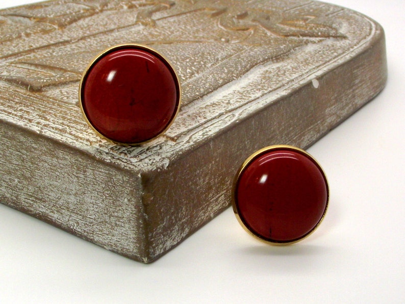 Gold Base 20mm Round Orange Red Cufflinks Red Cufflinks Red Jasper Cufflinks Big Red II