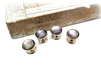 Black Shirt Studs - Black Mother of Pearl Tuxedo Shirt Studs – Black Mother of Pearl Fan Design Tuxedo Shirt Studs