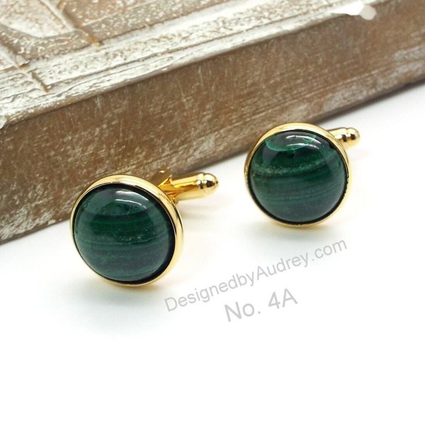 Green Cufflinks - Malachite Cufflinks III - Natural Malachite Cufflinks