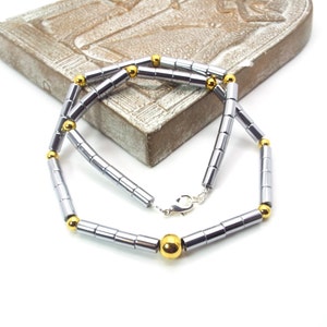 Silver Hematite Mens Necklace Silver and Gold Mens Necklace Mens Hematite Necklace image 1