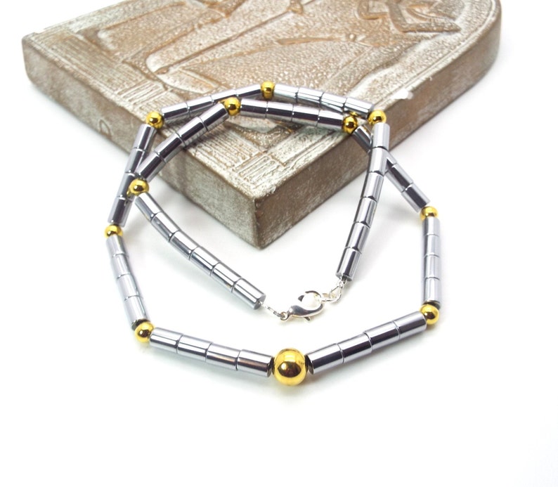 Silver Hematite Mens Necklace Silver and Gold Mens Necklace Mens Hematite Necklace image 1