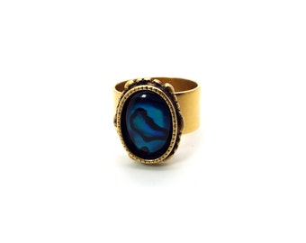 Blue Ring - Blue Paua Shell Ring - Deep Blue Paua Shell Oval Ring - Blue Pearl Ring