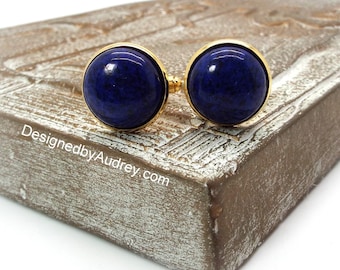 Lapis Lazuli Cufflinks – Dark Blue Cufflinks – Blue Cufflinks 16mm Round or 18mm Round