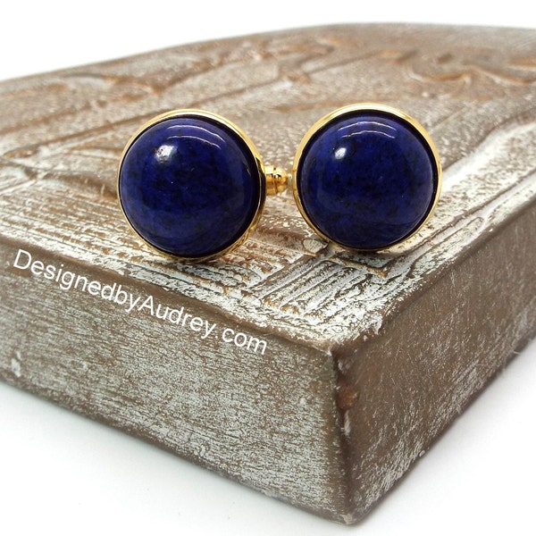 Lapis Lazuli Cufflinks – Dark Blue Cufflinks – Blue Cufflinks 16mm Round or 18mm Round