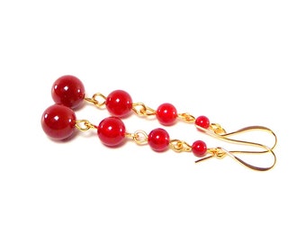 Red Earrings - Spiced Apple Linear Drop Earrings Featuring Red Agate - Red Agate Earrings