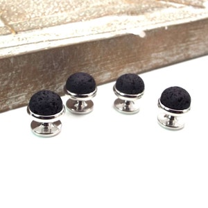 Black Tuxedo Shirt Studs - Black Lava Rock Tuxedo Shirt Studs