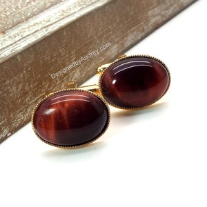 Red Cufflinks - Black Cherry Cufflinks  - Red Tigers Eye Cufflinks - Red Tigers Eye Oval Cuff Links