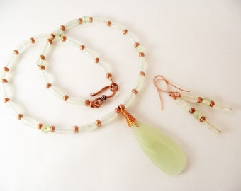 Green Necklace Set - New Jade Earring and Necklace Set