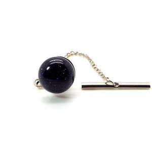 Blue Tie Tack - A Clear Starry Night Round Blue Sandstone Tie Tac – Dark Blue Tie Tac, Midnight Blue Tie Pin