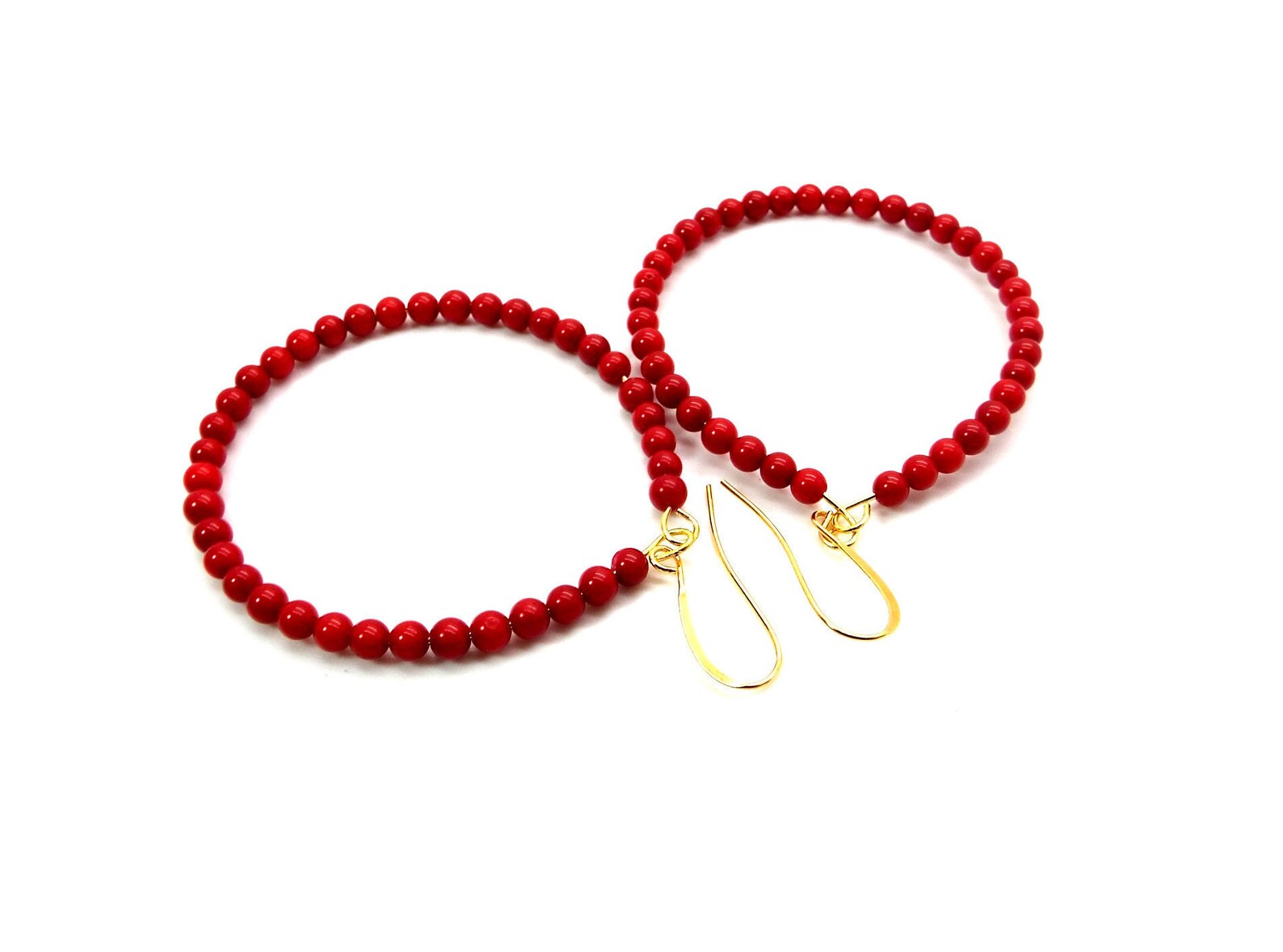 Red Earrings Red Hoop Earrings Red Sea Coral Beaded Hoops Etsy