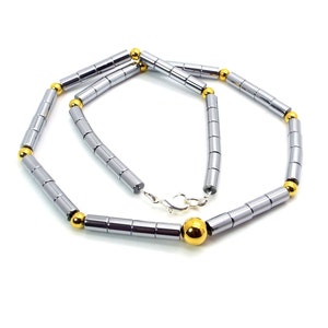 Silver Hematite Mens Necklace Silver and Gold Mens Necklace Mens Hematite Necklace image 8