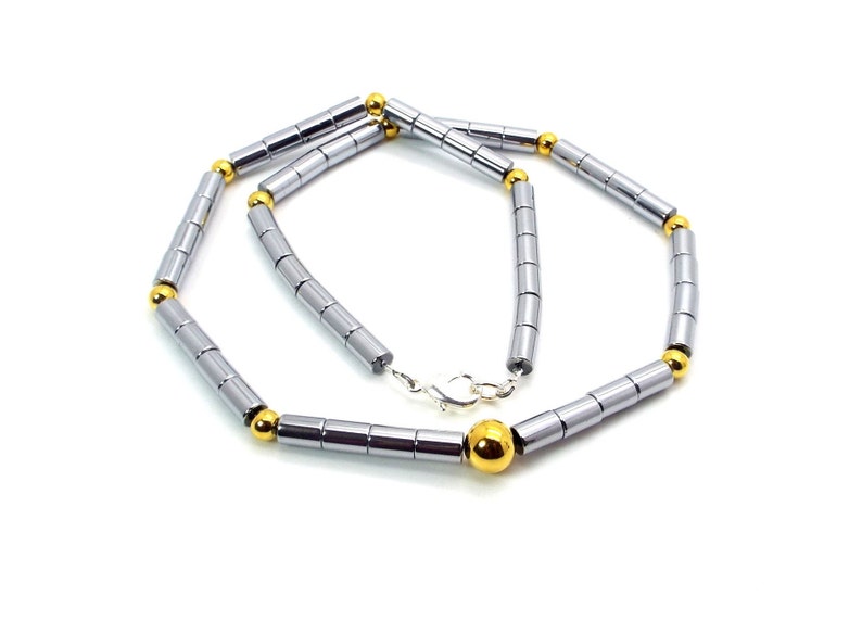 Silver Hematite Mens Necklace Silver and Gold Mens Necklace Mens Hematite Necklace image 8