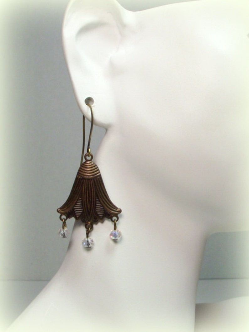 Lotus Bloom Antique Bronze and Crystal Earrings Bronze Etsy