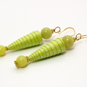 Yellow Earrings Bottoms Up Lemon Jade Sparkle Cone Bead Earrings Lemon Jade Earrings image 2